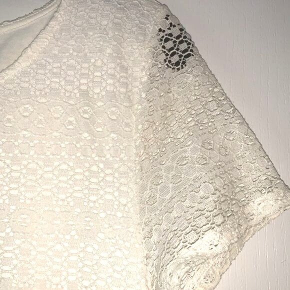 Leo & Nicole Womens Off-White Lace Short Sleeve Top Size Small - Picture 7 of 11
